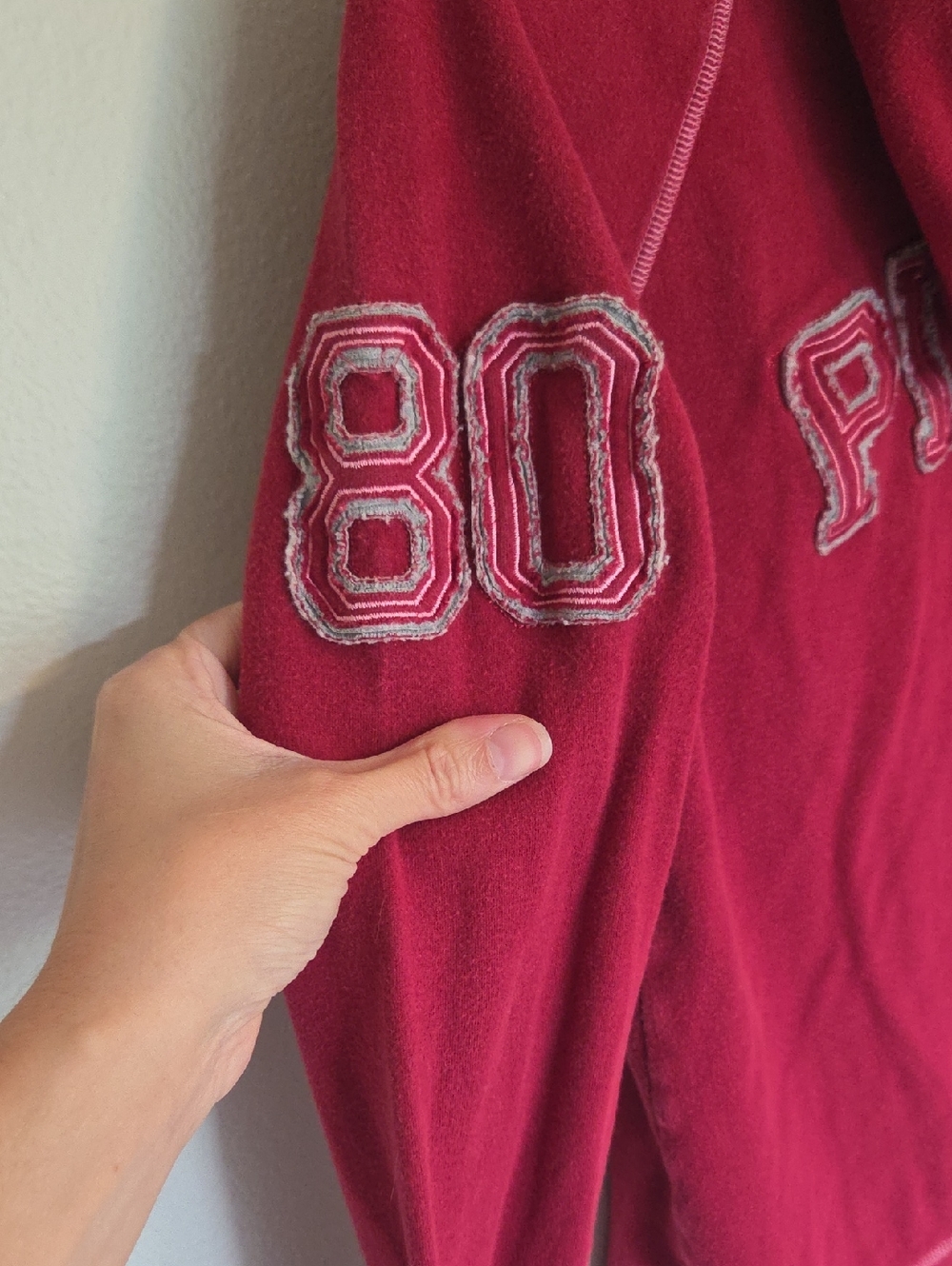 Vintage Victoria's Secret PINK Red Zip Hoodie with Pink And Gray Accents - Picture 4 of 6